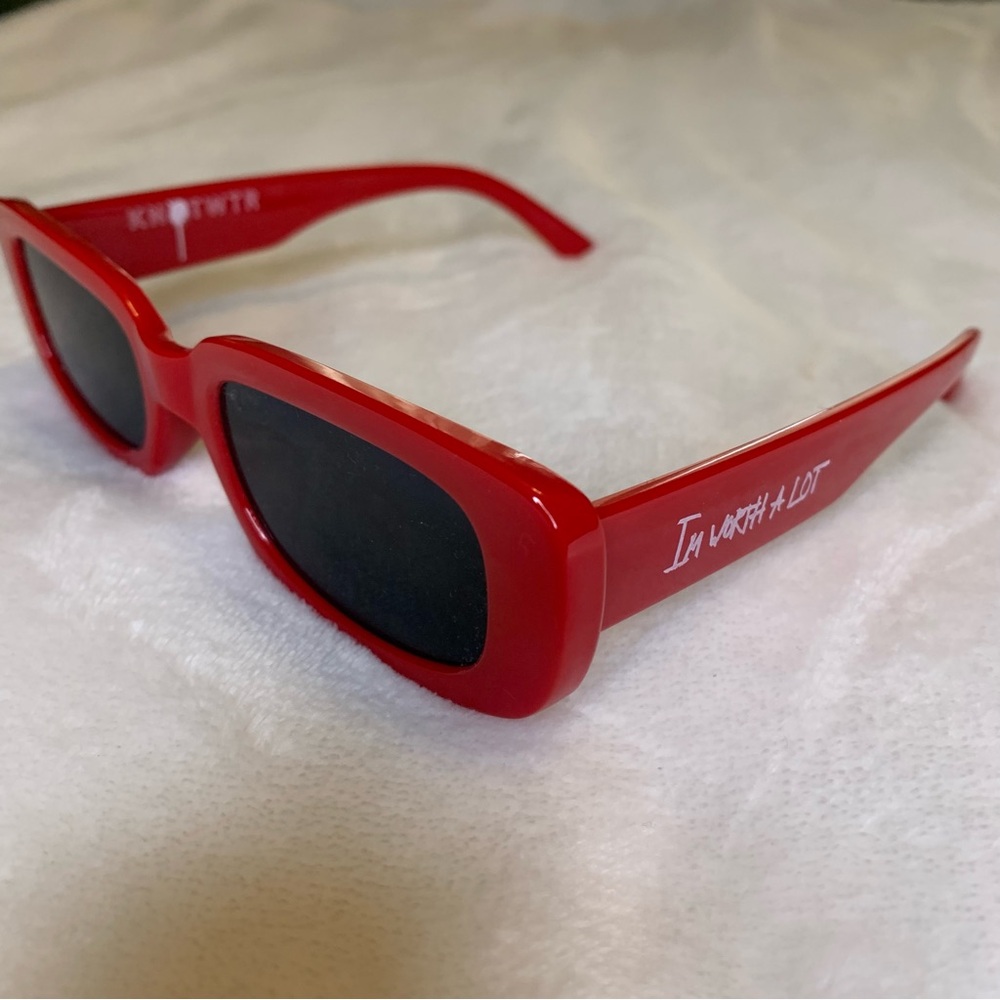 Red Sunglasses with White Script Detail — Knotwtr